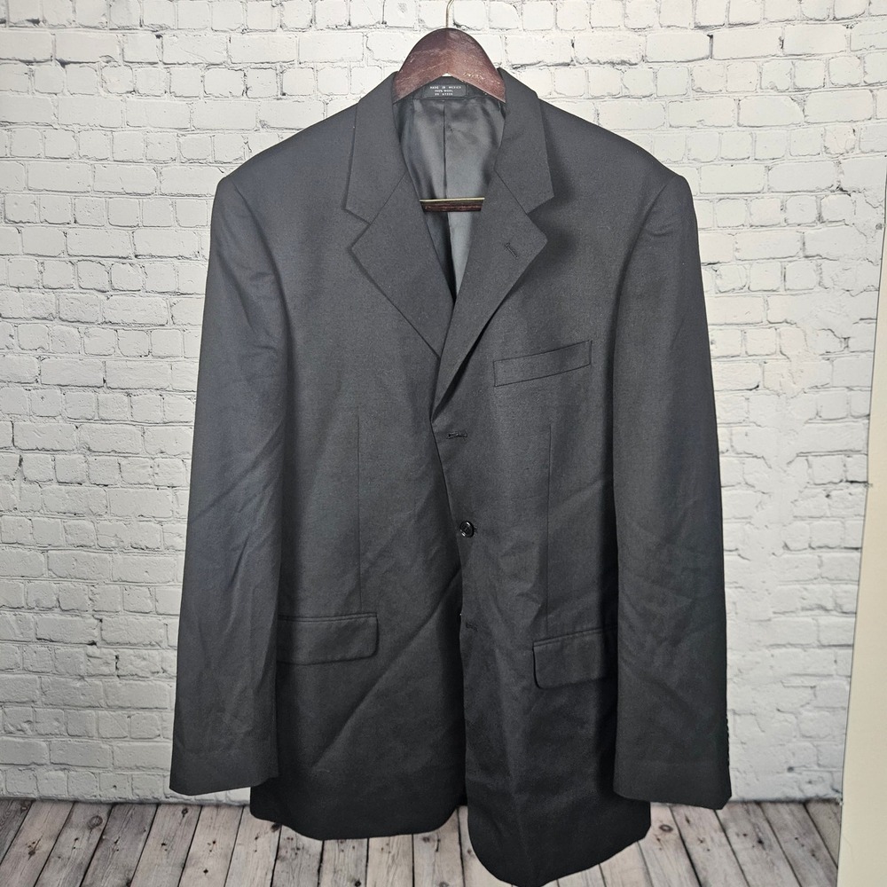 Albert Nipon Mens 42L Blazer Suit Jacket Black 100% Wool Golden Twist Fabric